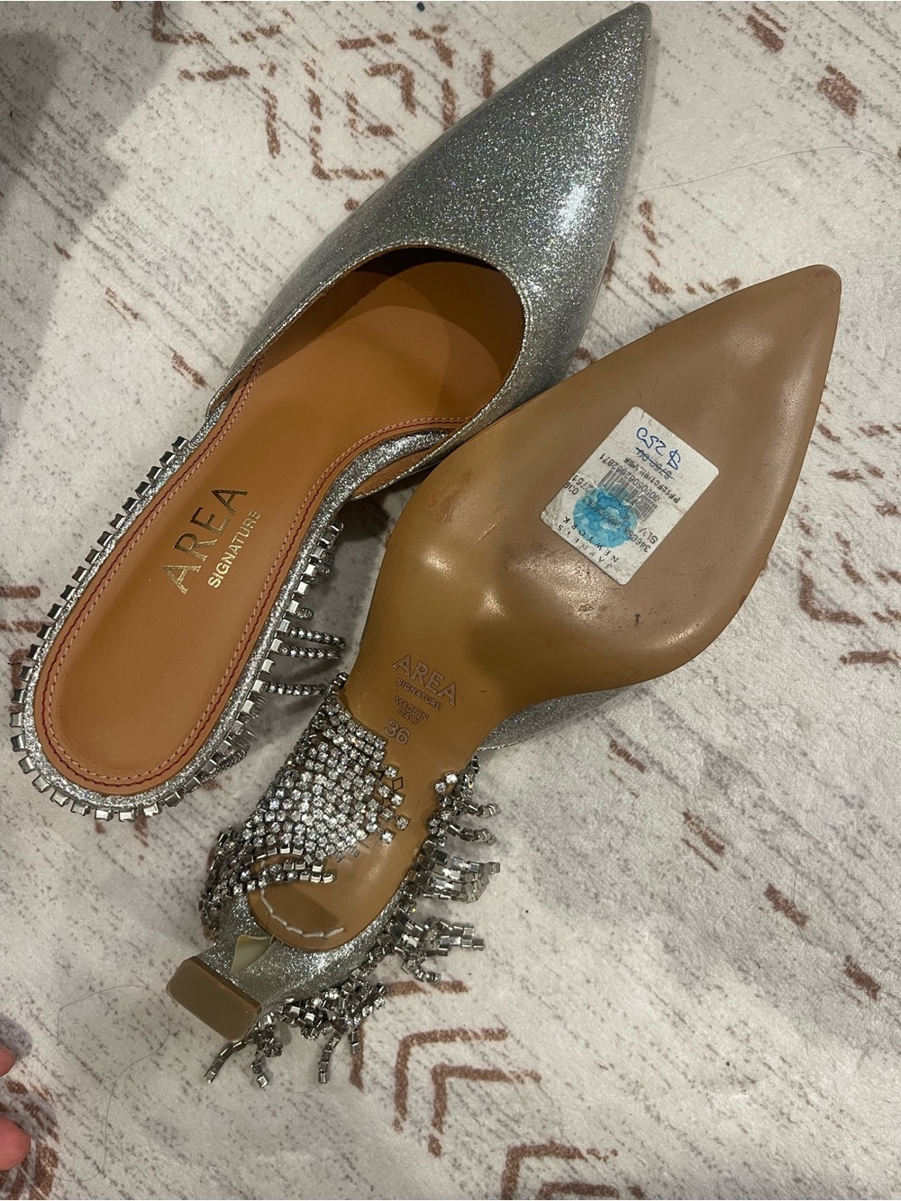 AREA Silver Glitter Pointed Mule with Crystal-Embellished Block Heel - Picture 5 of 6